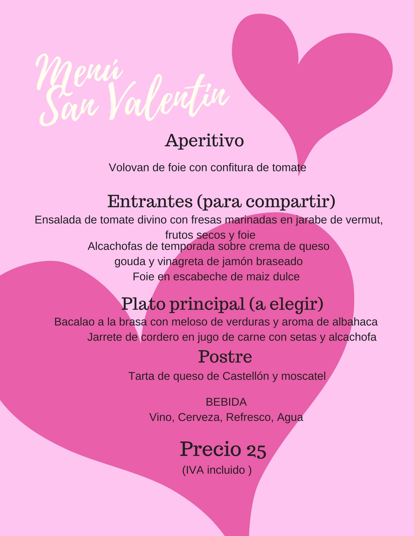 Menú San Valentín 2018 lavermuteria1858